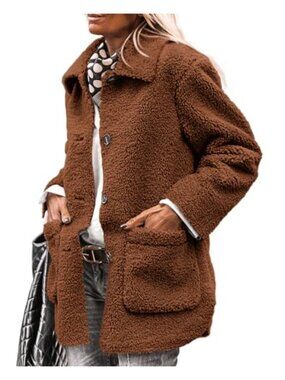 Faux Fur Sherpa Coat Button Down Lapel Winter Outerwear